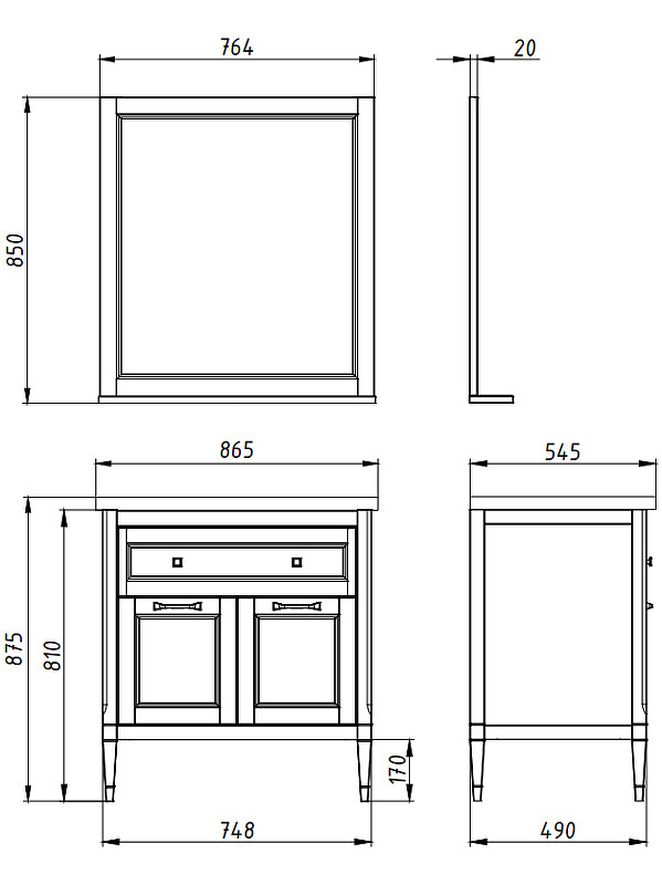 Комплект мебели для ванной ASB-Woodline Гранда 85 1148702 цвет Антикварный орех