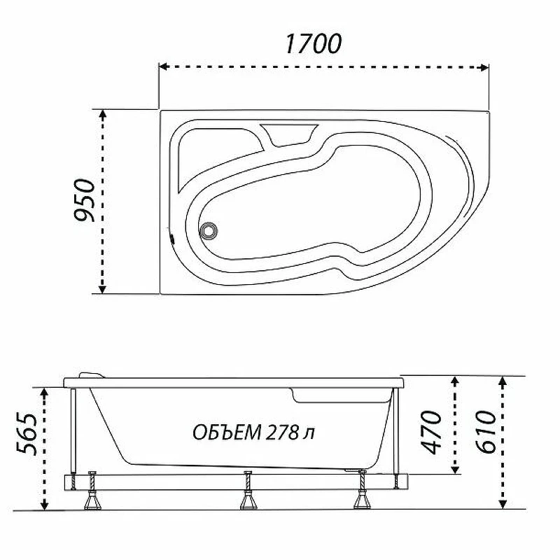 Акриловая ванна Triton София 170х95 L Щ0000046115 без гидромассажа