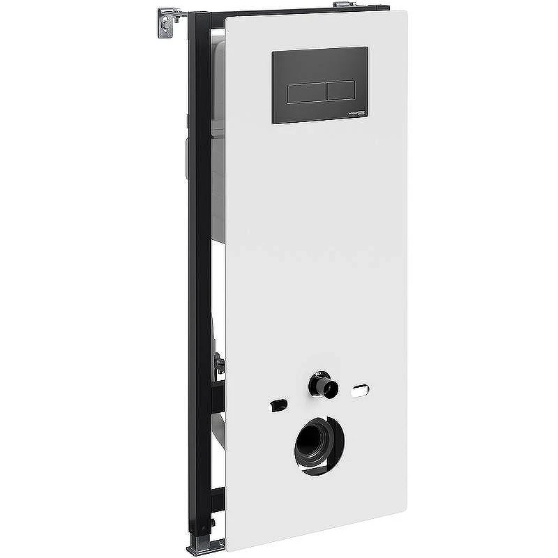 Инсталляция WasserKRAFT Abens 20TLT.010.ME.WH.MB03 для унитаза Белое стекло с Черной матовой клавишей смыва