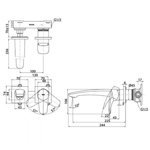 Смеситель для раковины Toto GM TLG09308R Хром встраиваемый