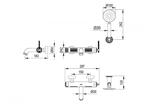 Смеситель для ванны Boheme Eterna 173-G цвет Золото