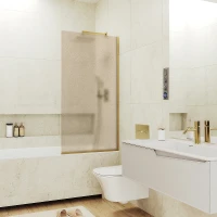 Шторка на ванну Maybah Glass MGV-72-3у 400x1400 в узком профиле Золото стекло бронзовое матовое
