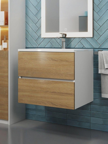 Тумба под раковину Uperwood Barsa 60 2930205256 подвесная цвет Белый матовый Дуб сонома