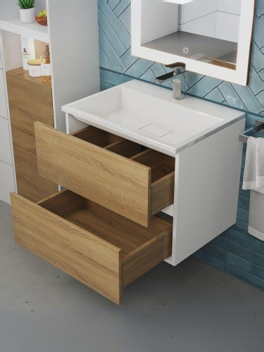 Тумба под раковину Uperwood Barsa 60 2930205256 подвесная цвет Белый матовый Дуб сонома