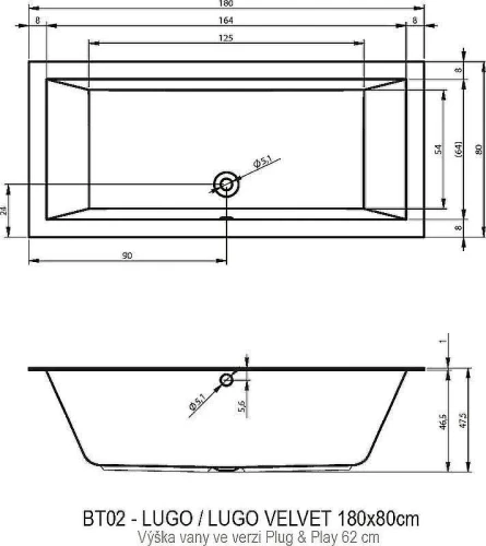 Акриловая ванна Riho Lugo 180х80 L B133016005 (BD6400500000000) без гидромассажа