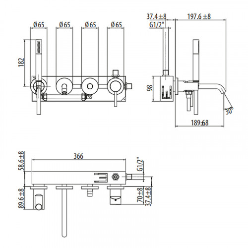 Смеситель для ванны Gattoni Circle Two 9105/91C0 Хром латунь встраиваемый