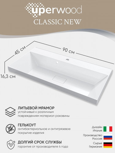 Раковина Uperwood Classic New 90 291021026 цвет Белый глянцевый
