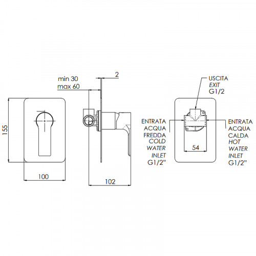 Смеситель для душа Remer Energy EY30L Хром латунь встраиваемый