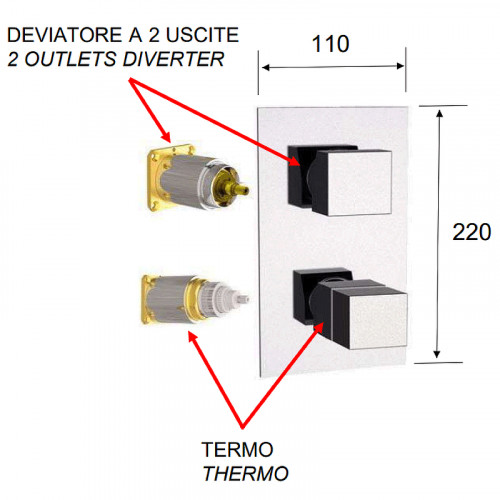 Смеситель для душа Remer Qubica Thermo QT92KBNO с термостатом Черный матовый латунь встраиваемый