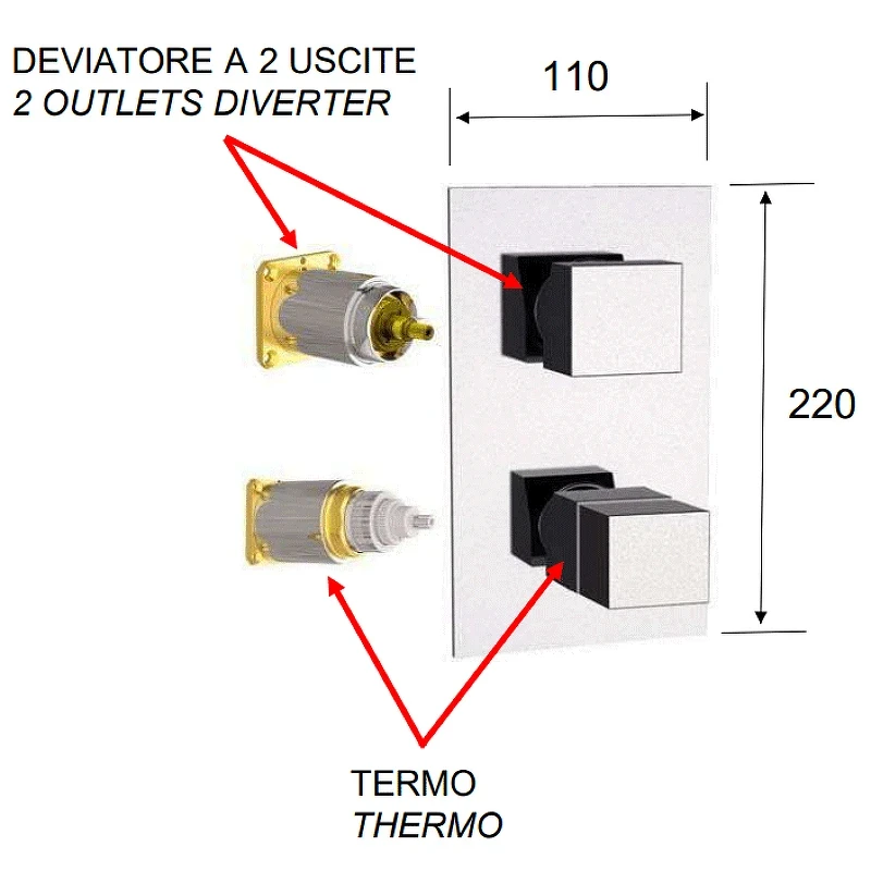 Смеситель для душа Remer Qubica Thermo QT92KBNO с термостатом Черный матовый латунь встраиваемый
