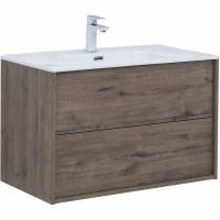 Тумба под раковину Aquanet Lino 80 Flat 287543 подвесная Дуб веллингтон МДФ / ЛДСП