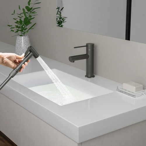 Смеситель для раковины Timo Saona 2360/18G с гигиеническим душем Черное золото