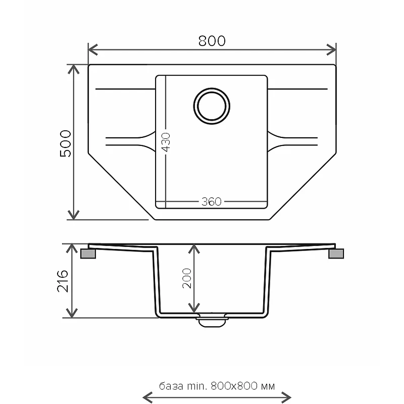 Кухонная мойка Polygran Riff-800 №36 679092 Белый хлопок искусственный камень (литьевой мрамор) встраиваемый