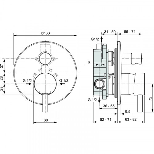 Смеситель для душа Ideal Standard Ceraline A6939AA Хром латунь встраиваемый