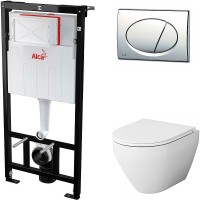 Комплект унитаза AM.PM Spirit FlashClean C701700WH+C707857WH с инсталляцией Alcaplast Sadromodul AM101/1120+M71 с сиденьем Микролифт и клавишей смыва Хром фарфор подвесной