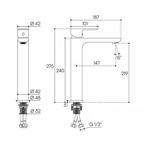 Смеситель для раковины Aqueduto Base L BAS0300 цвет Хром