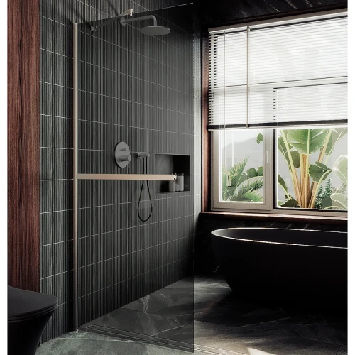 Душевая перегородка Maybah Glass MGD-735-5ш 890x1950 в широком профиле Хром матовый стекло графитовое