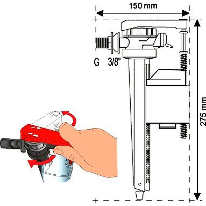 Наливная арматура Wirquin Jollyfill FL150L3 10719170 G 3/8, с переходником G 1/2