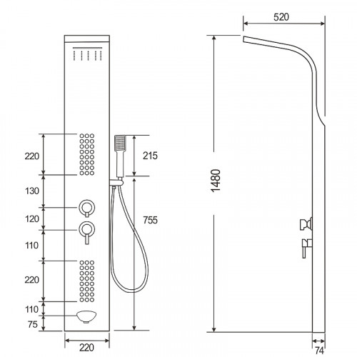 Душевая панель Ceruttispa Celia S CT10403 с гидромассажем Хром нержавеющая сталь на стену