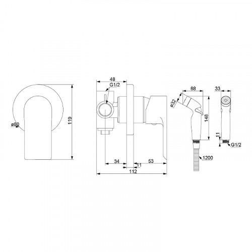 Гигиенический душ со смесителем Damixa Apollo 477510300 Черный матовый латунь встраиваемый