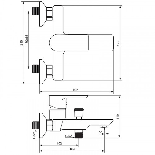 Смеситель для ванны Damixa Apollo 471000300 Черный матовый латунь на стену