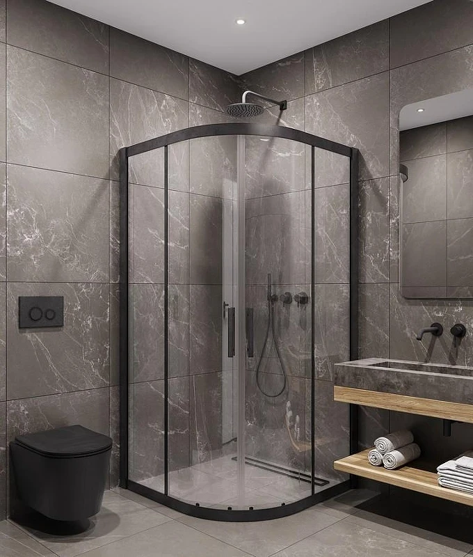 Душевой уголок Timo TPSS-90/03C-8 900x900x2000 T46 раздвижной профиль Черный стекло прозрачное
