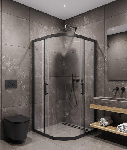 Душевой уголок Timo TPSS-90/03C-8 900x900x2000 T46 раздвижной профиль Черный стекло прозрачное