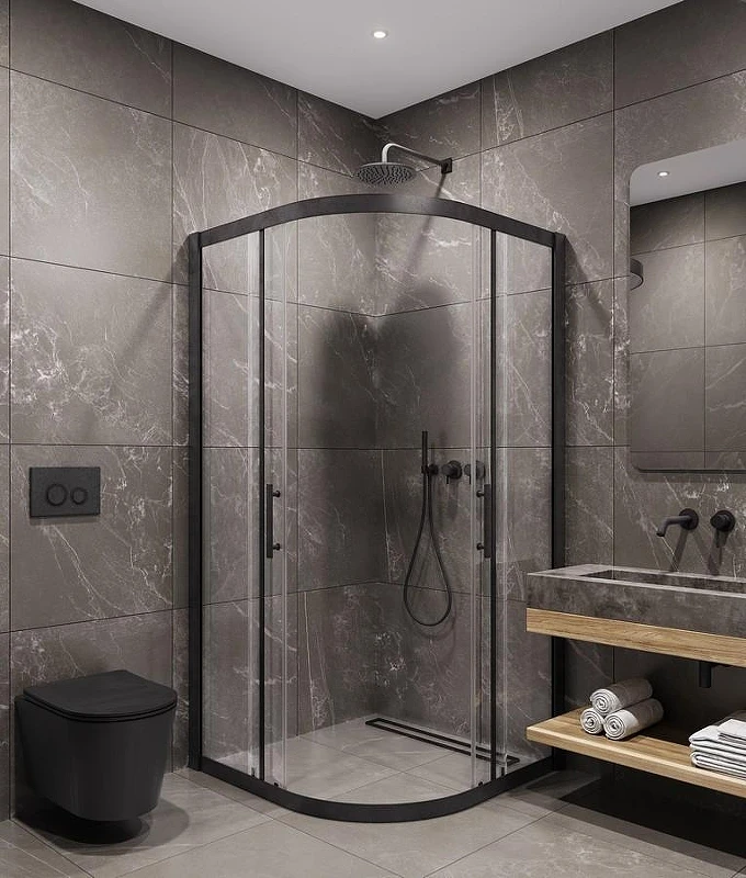 Душевой уголок Timo TPSS-90/03C-8 900x900x2000 T46 раздвижной профиль Черный стекло прозрачное