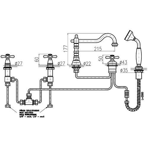 Смеситель на борт ванны Rav Slezak Morava retro MK164.5PZ Золото латунь
