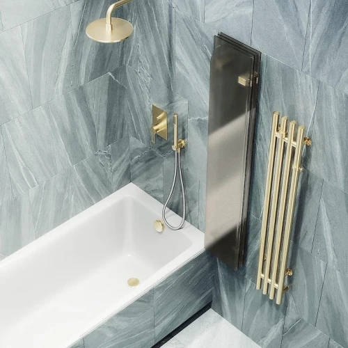 Шторка для ванны Maybah Glass MGV-586-3 980х1400 складная 4 секции Золото стекло бронзовое матовое