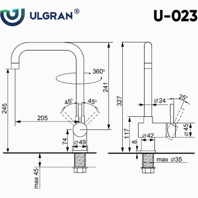 Смеситель для кухни Ulgran Classic U-023-331 Белый нержавеющая сталь