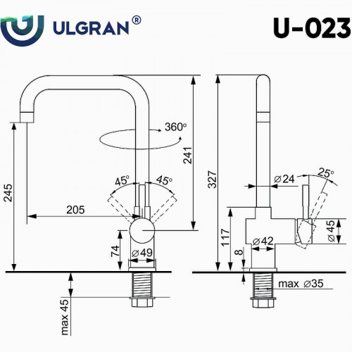 Смеситель для кухни Ulgran Classic U-023-331 Белый нержавеющая сталь