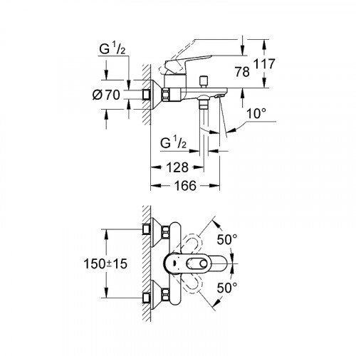 Смеситель для ванны Grohe BauLoop 23341000 Хром латунь на стену