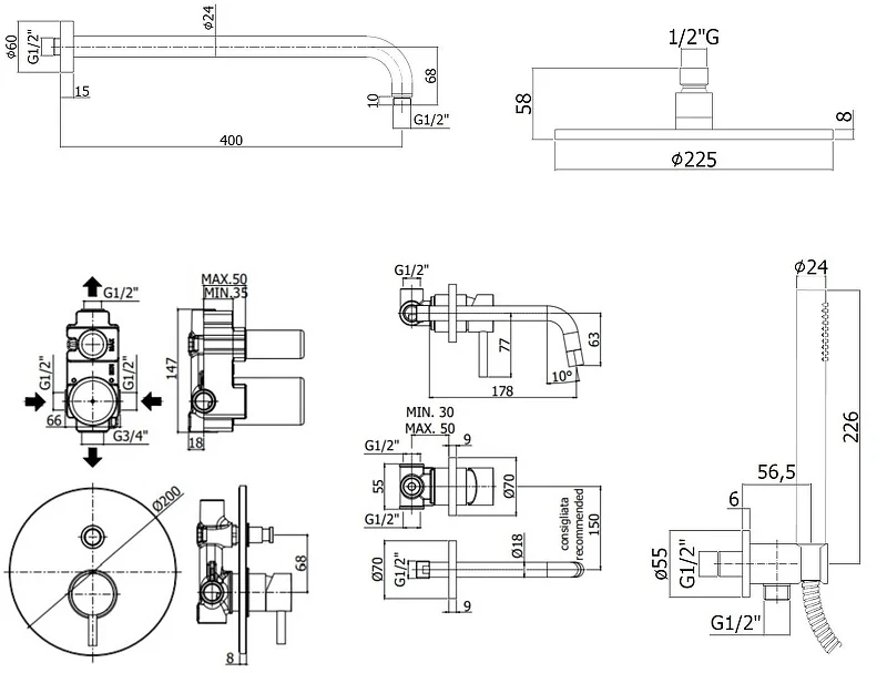 Комплект смесителей Paffoni Light KITLIG015NO006 Черный матовый латунь