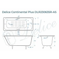 Чугунная ванна Delice Continental Plus 170x75 DLR230635R-AS с отверстиями под ручки с антискользящим покрытием