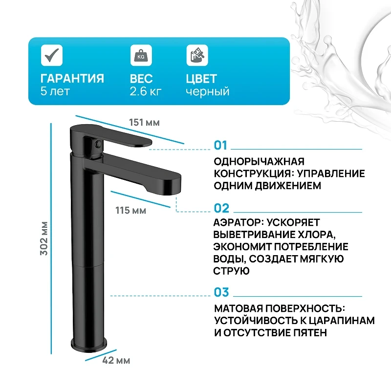 Смеситель для раковины Aquanet Passion AF300-11B 243294 Черный латунь