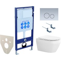 Комплект унитаза с инсталляцией Aquatek Set Aquatek Лея cm-019 4в1 с сиденьем Микролифт и клавишей смыва Хром матовый фарфор подвесной