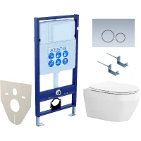 Комплект унитаза с инсталляцией Aquatek Set Aquatek Лея cm-019 4в1 с сиденьем Микролифт и клавишей смыва Хром матовый фарфор подвесной