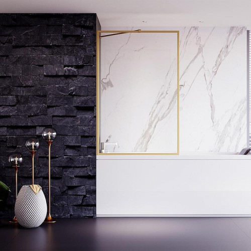 Шторка на ванну Veconi Palau PL-85G 60 PL85G-60-01-C8 профиль Золото брашированное стекло прозрачное