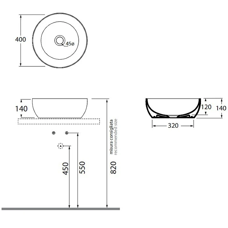 Раковина-чаша Azzurra Elegance Circle 40 ELLA040140C0BI/(ECI40 bi)*0 Белая