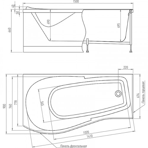 Акриловая ванна Timo Vino 150x90 L VINO1590L без гидромассажа