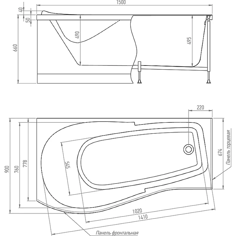 Акриловая ванна Timo Vino 150x90 L VINO1590L без гидромассажа