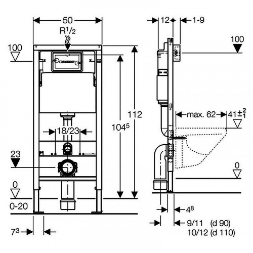 Инсталляция Geberit Duofix Delta UP100 458.103.00.1 для унитаза со смывным бачком нержавеющая сталь
