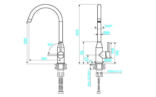 Смеситель для кухни KUCHENSTERN TIDA 408SS40 цвет Нержавеющая сталь
