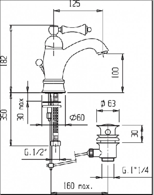 Смеситель для раковины Cezares Margot MARGOT-LSM1-A-02-M Бронза