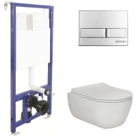 Комплект унитаза с инсталляцией Berges Ego XL Rimless 043203 с сиденьем Микролифт и клавишей смыва Хром фарфор подвесной
