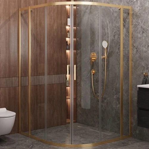 Душевой уголок Cezares Molveno 130x120 MOLVENO-RH-22-130/120-C-BORO-IV профиль Брашированное золото стекло прозрачное