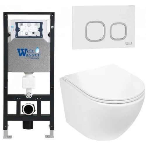Комплект унитаза с инсталляцией WeltWasser AMBERG 506 + MERZBACH 043 GL-WT + AMBERG RD-WT 10000011305 цвет Белый глянцевый с сиденьем Микролифт и клавишей смыва цвет Белый