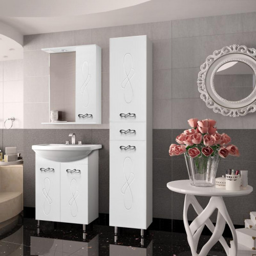 Зеркало со шкафом Style Line Венеция 55 С с подсветкой Белый глянец МДФ / ЛДСП, стекло