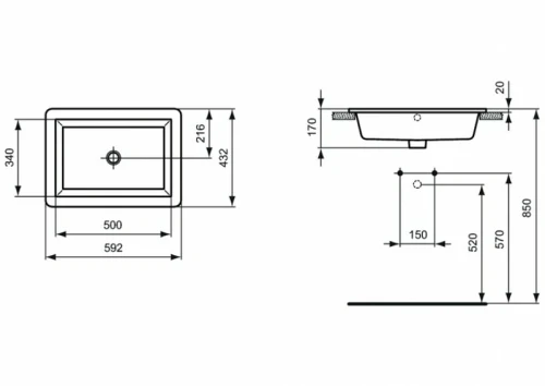 Раковина Ideal Standard Strada 59 K078001 Euro White фарфор полувстраиваемая